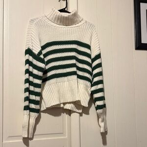 By Together Forest Green and Cream Striped Turtleneck Sweater